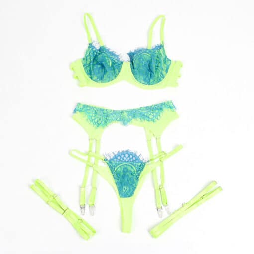 SUBBLIME - 955311 SET SUJETADOR CON ENCAJE Y LIGUEROS VERDE Y AZUL S/M - Imagen 6