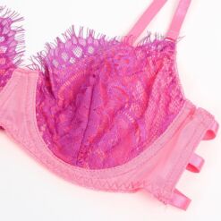 SUBBLIME - 955359 SET SUJETADOR CON ENCAJE Y LIGUEROS ROSA Y MORADO S/M - piKanteo | Despierta tu lado más piKante