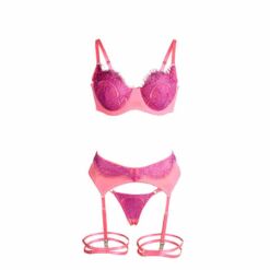 SUBBLIME - 955359 SET SUJETADOR CON ENCAJE Y LIGUEROS ROSA Y MORADO S/M - piKanteo | Despierta tu lado más piKante