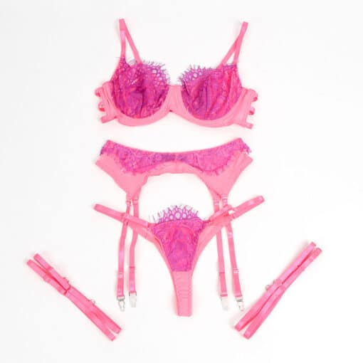 SUBBLIME - 955366 SET SUJETADOR CON ENCAJE Y LIGUEROS ROSA Y MORADO L/XL - Imagen 8