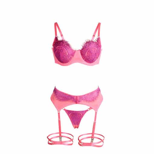 SUBBLIME - 955366 SET SUJETADOR CON ENCAJE Y LIGUEROS ROSA Y MORADO L/XL - Imagen 6