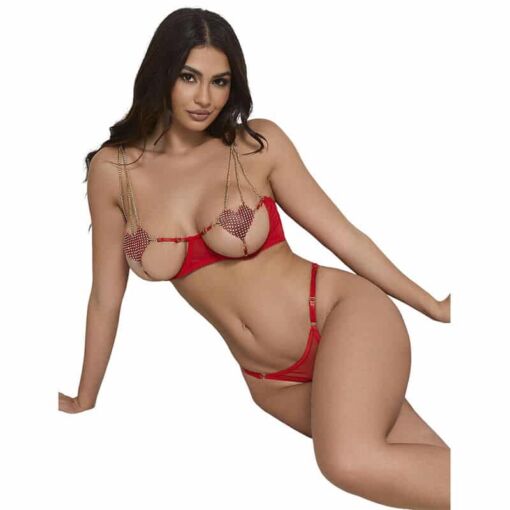 SUBBLIME - 955519 CONJUNTO SUJETADOR CON CADENAS Y CORAZÓN DE MALLA ROJO S/M - Imagen 2