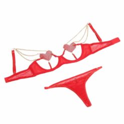 SUBBLIME - 955519 CONJUNTO SUJETADOR CON CADENAS Y CORAZÓN DE MALLA ROJO S/M - piKanteo | Despierta tu lado más piKante