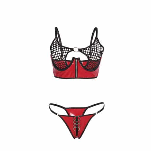SUBBLIME - 955533 CONJUNTO SUJETADOR CON CREMALLERA DE MALLA DE CHAROL ROJO S/M - Imagen 4