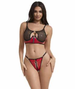 SUBBLIME - 955533 CONJUNTO SUJETADOR CON CREMALLERA DE MALLA DE CHAROL ROJO S/M