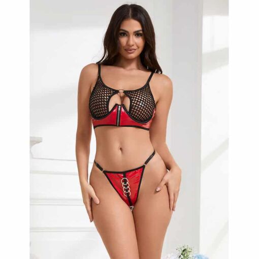 SUBBLIME - 955540 CONJUNTO SUJETADOR CON CREMALLERA DE MALLA DE CHAROL ROJO L/XL - Imagen 9