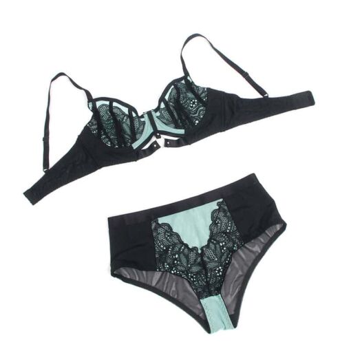 SUBBLIME - 955557 CONJUNTO SUJETADOR CON CREMALLERA DE MALLA DE CHAROL VERDE S/M - Imagen 7