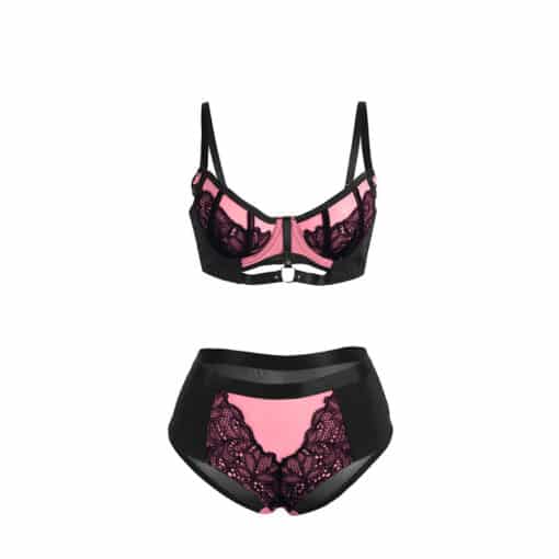 SUBBLIME - 955571 CONJUNTO SUJETADOR CON CREMALLERA DE MALLA DE CHAROL ROSA S/M - Imagen 5