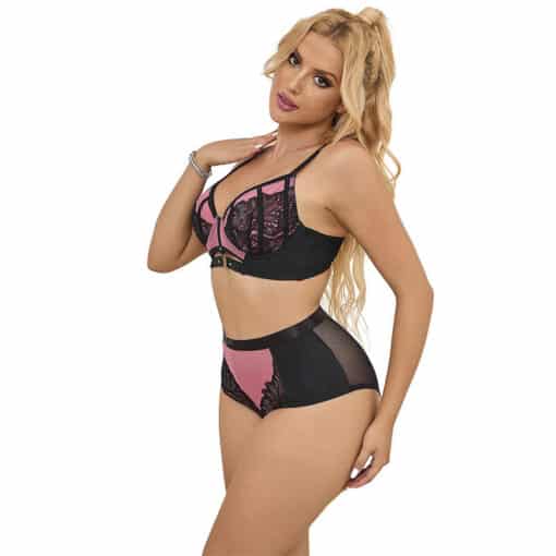 SUBBLIME - 955571 CONJUNTO SUJETADOR CON CREMALLERA DE MALLA DE CHAROL ROSA S/M - Imagen 2