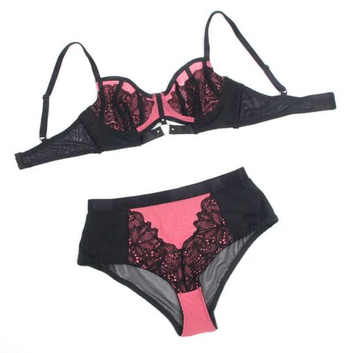 SUBBLIME - 955571 CONJUNTO SUJETADOR CON CREMALLERA DE MALLA DE CHAROL ROSA S/M - Imagen 6