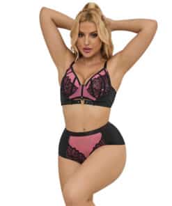 SUBBLIME - 955588 CONJUNTO SUJETADOR CON CREMALLERA DE MALLA DE CHAROL ROSA L/XL