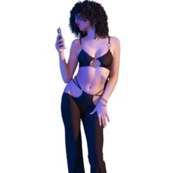 CHILIROSE - CR 4851 SET TOP NEGRO Y LEGGINS CON COMPLEMENTOS DORADOS M - piKanteo | Despierta tu lado más piKante