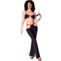 CHILIROSE - CR 4851 SET TOP NEGRO Y LEGGINS CON COMPLEMENTOS DORADOS L - piKanteo | Despierta tu lado más piKante