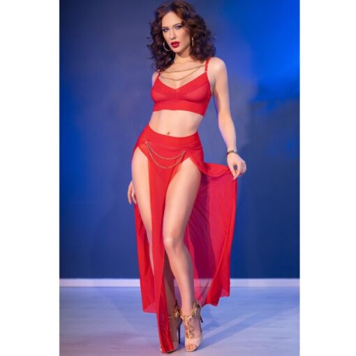 CHILIROSE - CR 4850 SET TOP ROJO Y LEGGINS CON COMPLEMENTOS DORADOS S - Imagen 7