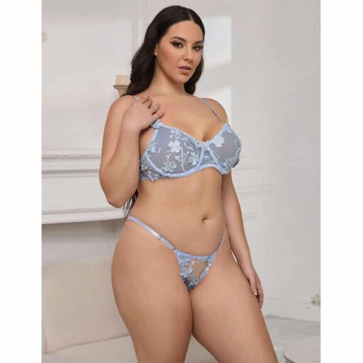 SUBBLIME - 957636 CONJUNTO SUJETADOR Y PANTIES CON BORDADOS DE FLORES CELESTE L/XL - Imagen 10