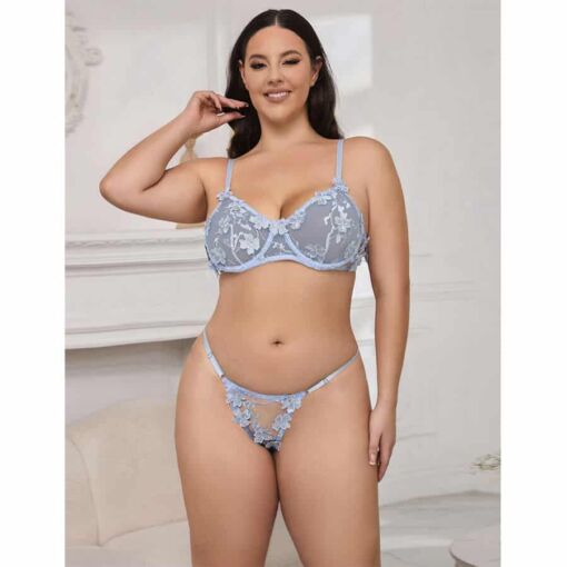 SUBBLIME - 957636 CONJUNTO SUJETADOR Y PANTIES CON BORDADOS DE FLORES CELESTE L/XL - Imagen 9