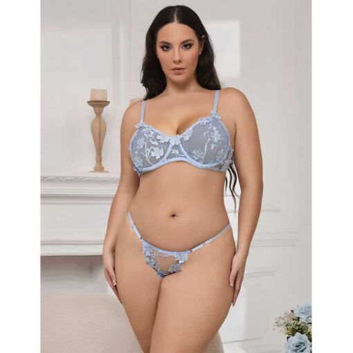 SUBBLIME - 957636 CONJUNTO SUJETADOR Y PANTIES CON BORDADOS DE FLORES CELESTE L/XL - Imagen 8