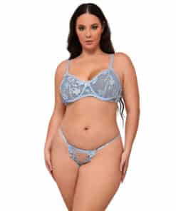 SUBBLIME - 957636 CONJUNTO SUJETADOR Y PANTIES CON BORDADOS DE FLORES CELESTE L/XL