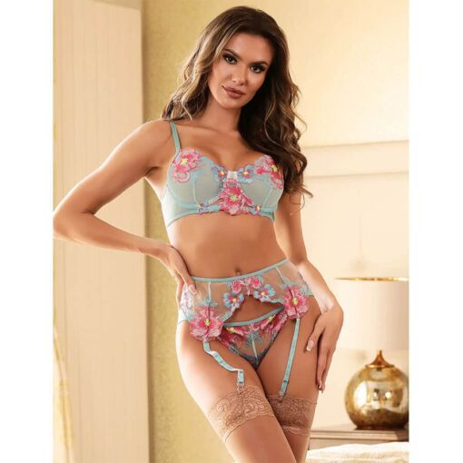 SUBBLIME - 957643 CONJUNTO SUJETADOR Y LIGUERO CON BORDADOS DE FLORES ROSAS S/M - Imagen 10