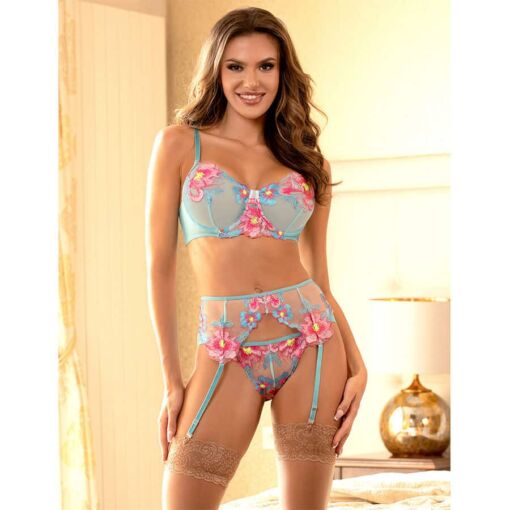 SUBBLIME - 957650 CONJUNTO SUJETADOR Y LIGUERO CON BORDADOS DE FLORES ROSAS L/XL - Imagen 9
