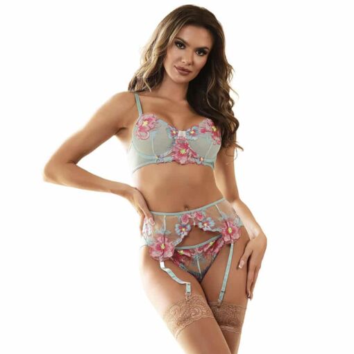 SUBBLIME - 957650 CONJUNTO SUJETADOR Y LIGUERO CON BORDADOS DE FLORES ROSAS L/XL - Imagen 2