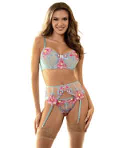 SUBBLIME - 957650 CONJUNTO SUJETADOR Y LIGUERO CON BORDADOS DE FLORES ROSAS L/XL