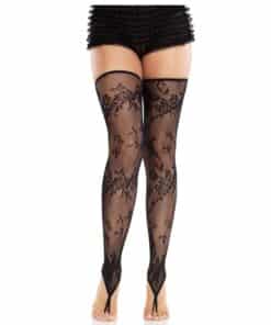 LEG AVENUE - MEDIAS SIN PIES DE ENCAJE FLORAL NEGRO
