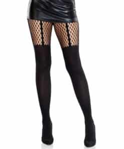 LEG AVENUE - MALLAS EFECTO LIGUERO CON DETALLE DE ENCAJE NEGRO