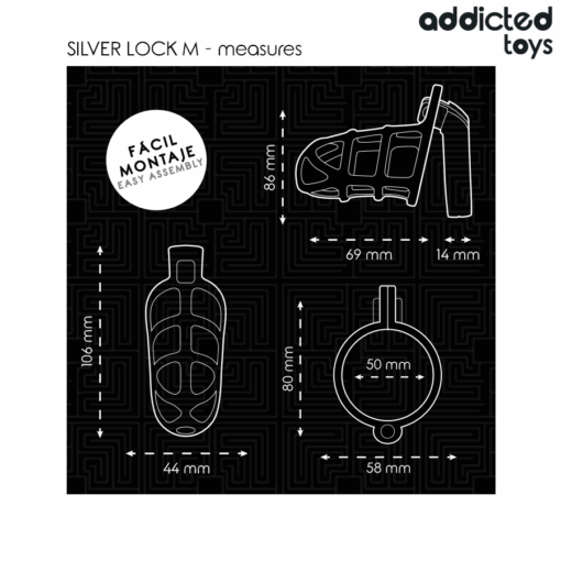 ADDICTED TOYS LOCKED - SILVER LOCK JAULA PARA PENE DE METAL TALLA M - Imagen 5