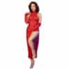 CHILIROSE - CR 4853 VESTIDO ROJO DE ENCAJE CON GUANTES S/M