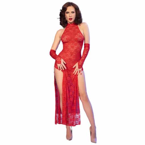 CHILIROSE - CR 4853 VESTIDO ROJO DE ENCAJE CON GUANTES S/M - Imagen 5