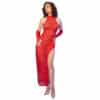 CHILIROSE - CR 4853 VESTIDO ROJO DE ENCAJE CON GUANTES L/XL