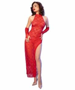 CHILIROSE - CR 4853 VESTIDO ROJO DE ENCAJE CON GUANTES L/XL