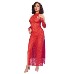 CHILIROSE - CR 4853 VESTIDO ROJO DE ENCAJE CON GUANTES L/XL - piKanteo | Despierta tu lado más piKante