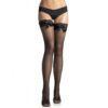 LEG AVENUE - MEDIAS DE REJILLA NEGRA CON DETALLE SUPERIOR DE ENCAJE Y LAZO