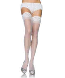LEG AVENUE - MEDIAS BLANCAS CON SILICONA Y ENCAJE