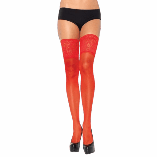 LEG AVENUE - MEDIAS ROJAS AUTOADHESIVAS CON ENCAJE ANCHO ONE SIZE
