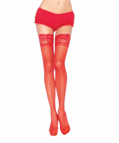 LEG AVENUE - MEDIAS ROJAS CON ENCAJE AUTOADHESIVAS