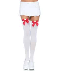 LEG AVENUE - MEDIAS NYLON BLANCO Y LAZO ROJO