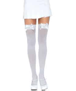 LEG AVENUE - MEDIAS NYLON BLANCO Y LAZO BLANCO