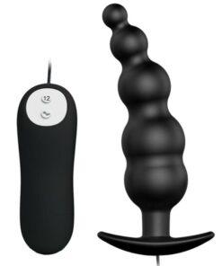 PRETTY LOVE - PLUG ANAL SILICONA ESTIMULACIÓN EXTRA Y 12 MODOS VIBRACIÓN NEGRO CONTROL REMOTO
