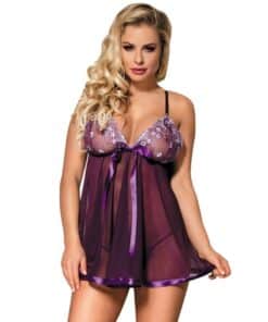 SUBBLIME - BABYDOLL CON LAZO Y DETALLES BRILLANTES MORADO L/XL