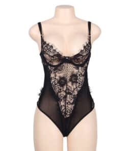 SUBBLIME - TEDDY ENCAJE FLORAL Y CON FLECOS NEGRO TALLA GRANDE
