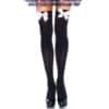 LEG AVENUE - MEDIAS ALTAS NEGRAS CON LACITO ROSA TALLA ÚNICA