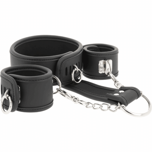 FETISH SUBMISSIVE - COLLAR Y ESPOSAS CUERO VEGANO CON FORRO DE NEOPRENO - Imagen 2