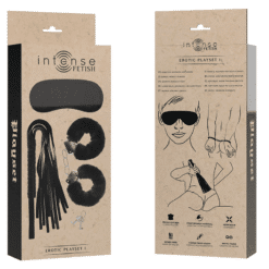 Comprar INTENSE - FETISH SET ERÓTICO 1 CON ESPOSAS, ANTIFAZ Y LÁTIGO DE CUERO VEGANO al mejor precio - Envíos Discretos