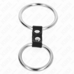 Comprar KINK - ANILLO PENE DOBLE METAL 3.7 CM A 5 CM CONECTADOS POR CORREA POLIPIEL MODELO 2 al mejor precio - Envíos Discretos