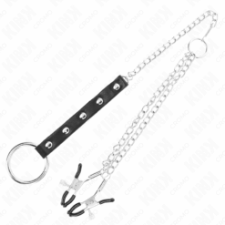 Comprar KINK - ANILLO PENE METAL CON CADENA Y PINZAS PARA PEZONES AJUSTABLE al mejor precio - Envíos Discretos