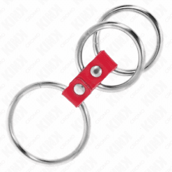 Comprar KINK - ANILLO PENE TRIPLE METAL 3.7 CM A 5 CM CONECTADOS CON CUERO ROJO al mejor precio - Envíos Discretos