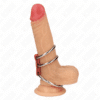 Comprar KINK - ANILLO PENE TRIPLE METAL 3.7 CM A 5 CM CONECTADOS CON CUERO ROJO al mejor precio - Envíos Discretos